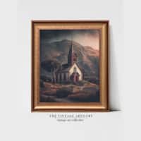 Artistry Brown Green Simple Church Printed Framed Canvas Wall Prints Set of 1 Multicolor Matte