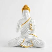 Devotional Divine Blessing Buddha Statue in 15 Inch in White and Gold Colour