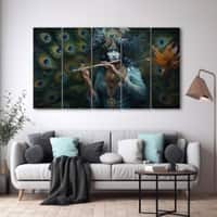 The Castle Decor Krishna Ji Wall Painting Wooden Framed 27x48 Inch (Style 5)