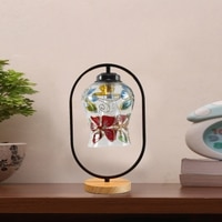 Devansh Multicolor Glass Wooden & Iron  Table Lamp -17 Inch Height  -Akk