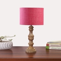Devansh Pink Jute Table Lamp With  Wood Natural Base (7X17.5 Inches)-11