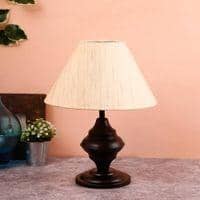 Vicente Off White Fabric Shade Table Lamp with Black Iron Base