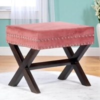 Rosslyn Solid Wood Pouf Stool in Coral Pink Velvet