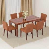Atlas Solid Wood 6 Seater Dining Table With Set Of 6 Ludo Upholster Dining Chair