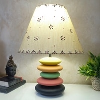 Multicolour Handpainted And Hancarved Distress Wooden Stone Finish Table Lamp