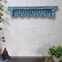 Favro Teal Colour Solid Wood Handcarved Floating Wall shelf