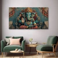 The Castle Decor Lord Ganesha Wall Painting Wooden Framed 27x48 Inch (Style 20)