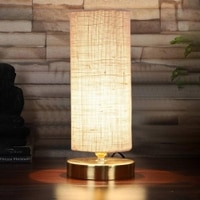 Helena White Jute table lamp with Gold wood base
