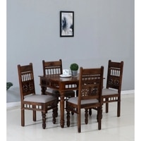 Hrida Solid Wood 4 Seater Dining Table in Teak Finish
