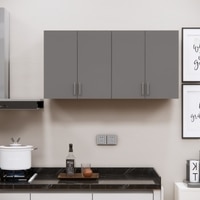 4 Doors Modular Wall Mounted Kitchen Cabinet With Adjustable Shelf In Slate Grey Finish