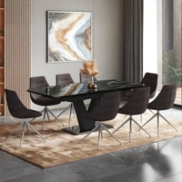 Caribu 6 To 8 Extendable Dining Table With Set Of 8 Doris Swivel Accent Chairs (Colour- Dark Grey, Finish- Black High Gloss)