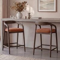 Zen Solid Wood Bar Stool (Danish Walnut Finish, Rust Boucle Colour)