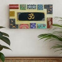 Multi Color Wooden Wall Art Panel with hand made God's idol Cone Art Work of Marble Dust and Clay