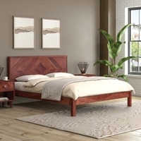 Dado Solid Wood King Non Storage Bed in Brown Colour