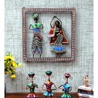 Desert Art Metal Handpainted Dancer Couple Wall Hanging in Black Colour