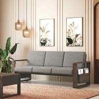Moreno Three Seater Sofa Wood Sofa In Danish Walnut Finish with Flint Grey Futon Colour