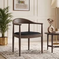 Dara Solid Wood Dining Chair in Danish Walnut Finish & Black Leatherette Colour