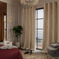 Stoa Paris Velvet Long Door Curtains, Premium Dim-Out Curtain for Pack of 2, Date Night - Ivory Elegance