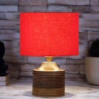Ava Red cotton table lamp with Natural Wood Base
