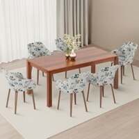Atlas Solid Wood 6 Seater Dining Table With 6 Rochelle Lounge Chairs (Finish : Honey, Chair Colour : Adrian Velvet)