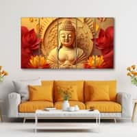 The Castle Decor Lord Buddha Meditation Wall Painting Wooden Framed 27x48 Inch (Style 4)