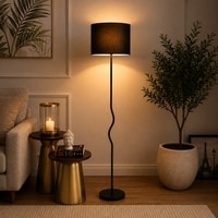 Bear Black Cotton Floor Lamp with Solid Wood
