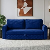 Baruna 3 Seater Velvet Pull Out Sofa Cum Bed with Storage In Blue Color
