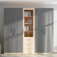 Tometrove Wardrobe Cum Bookcase Grey And Beige Teak
