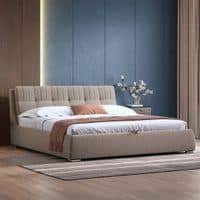 Stanhope Upholstered Hydraulic Storage King Size Bed In Shitake Beige Premium Chenille