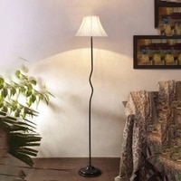 Quinlynn Off-White Cotton shade with Iron floor lamp