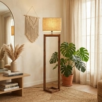 Tesseract Beige Jute Floor Lamp with Beige Jute Base