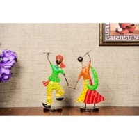 Desert Art Metal Handpainted Dandiya Couple Showpiece Set of 2 in Yellow Colour