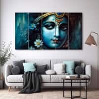 The Castle Decor Krishna Ji Wall Painting Wooden Framed 27x48 Inch (Style 24)