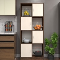8 Shelves Semi Open Multipurpose Matrix Kitchen Cabinet In Highland Pine & Cochwood Brown Finish