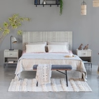 Aztec Solid Wood Queen Non Storage Bed in Grey Colour