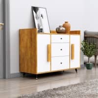 Hexa Red Multipurpose Storage Cabinet With 3 Drawer 2 Door in Giant Wood And Frosty White Colour