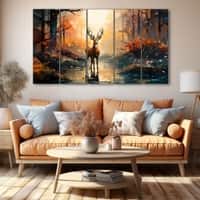 The Castle Decor Beautiful Deer Wall Painting Wooden Framed Digital Painting 27x48 Inch (Style 1)