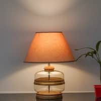 VARELLO Clear Glass Table Lamp with Gold Accent and Wood Base Beige Shade