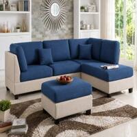 Nova 3 Seater L Shaped Sectional Sofa Right Chaise and Ottoman Blue Cream