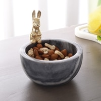 Marble Nut candy  Bowl Brass Bunny embedded