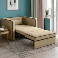 Elano Modern Premium  1 Seater Velvet Pull Out Sofa Cum Bed with Improted Mechanism In Beige  Color
