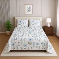 White Floral 400 TC Cotton Flat Single Bed Size Bedsheet With 2 Pillow Cover From Threads