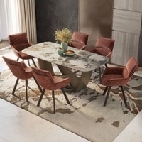Paloma 6 Seater Dining Table With Set Of 6 Bren Swivel Chairs (Colour- Auburn, Finish- Spanish Ceramic)