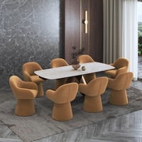 Aeris Ceramic 6 to 8 Seater Extendable Dining Table With 6 Selene Dining Chair