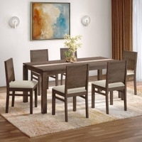 Atlas Crest Storage Solid Wood 6 Seater Dining Table With 6 Atlas Dining Chairs (Finish : Danish Walnut, Chair Colour : Wheat Brown)