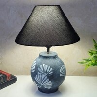 Grey Stone Finish Handpainted And Hancarved Distress Wooden Table Lamp