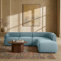 Zenliving Wood Left Aligned 3-Seater With Upholstery Non Storage Sofa In Blue Colour