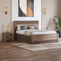 Toledo Solid Wood Queen Hydraulic Storage Bed with Bedside Table (Standard) – Danish Walnut Finish