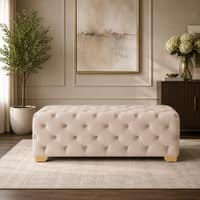 Doe Buck Velvet Tufted Bench in Beige Colour with Gold Base