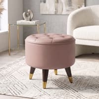 Rene Tuffed Pouffee In Mango Walnut Finish with Spanish Rose Leatherette Colour